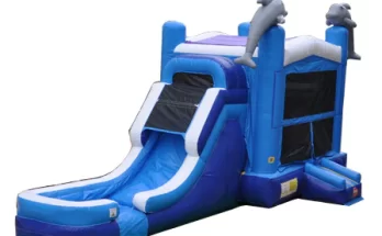 Dolphin Combo wet and dry modular bounce house and water slide.