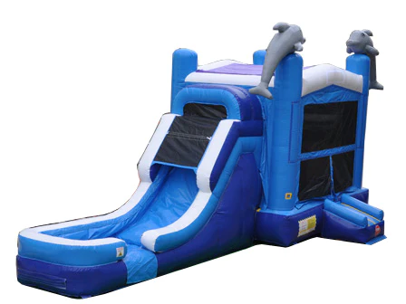 Dolphin Combo wet and dry modular bounce house and water slide.